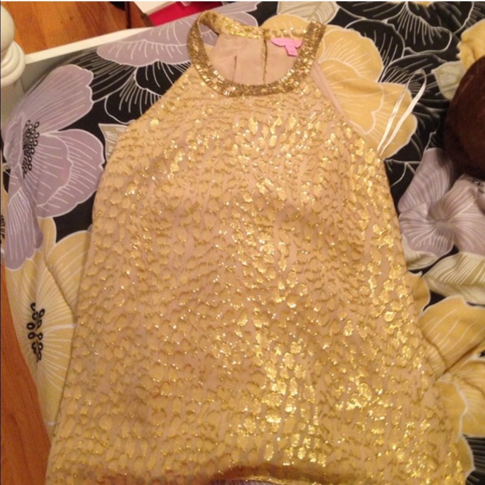 Lilly Pulitzer gold statement top